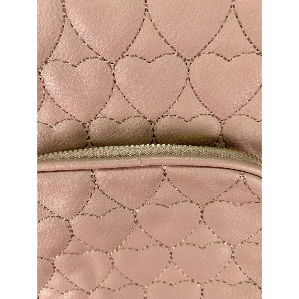 Under One Sky Pink Quilted Heart Mini Backpack Purse Zip, Adjustable Straps